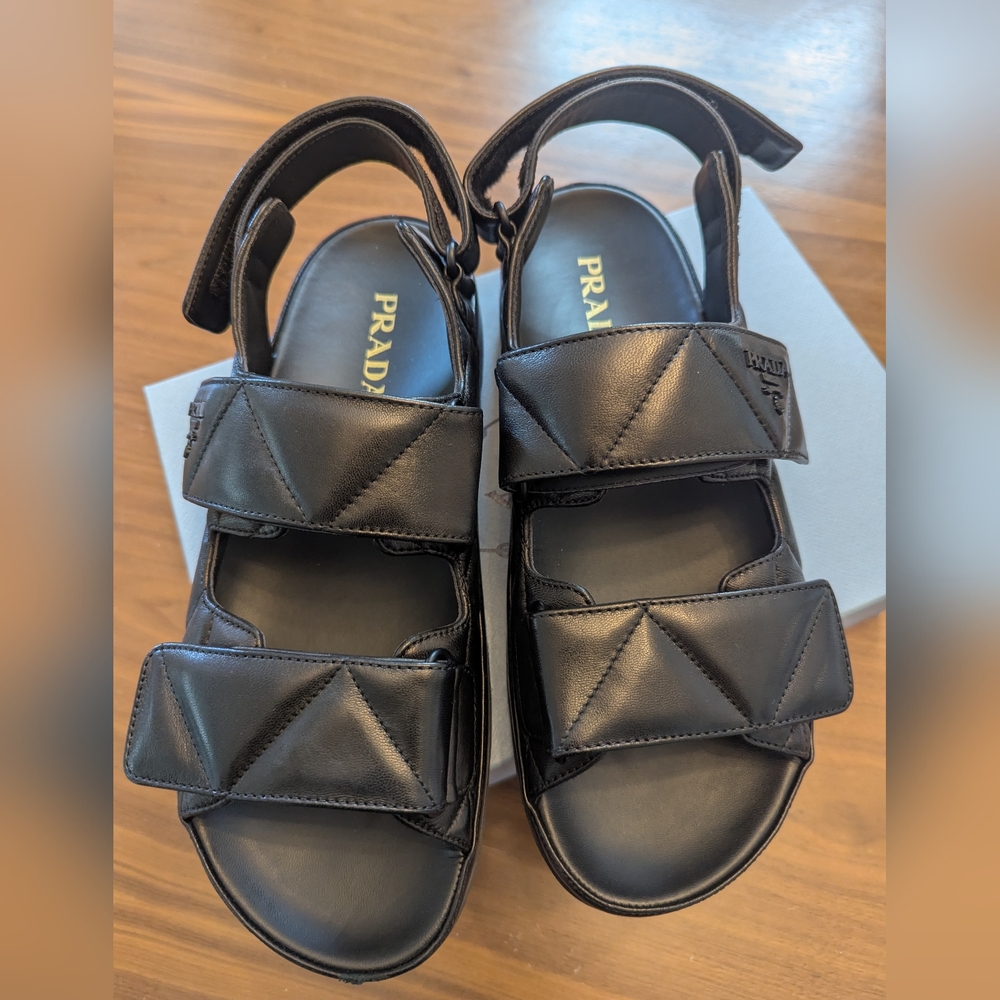 Prada Diagram Double Strap Slide Sandal 40.5 Black